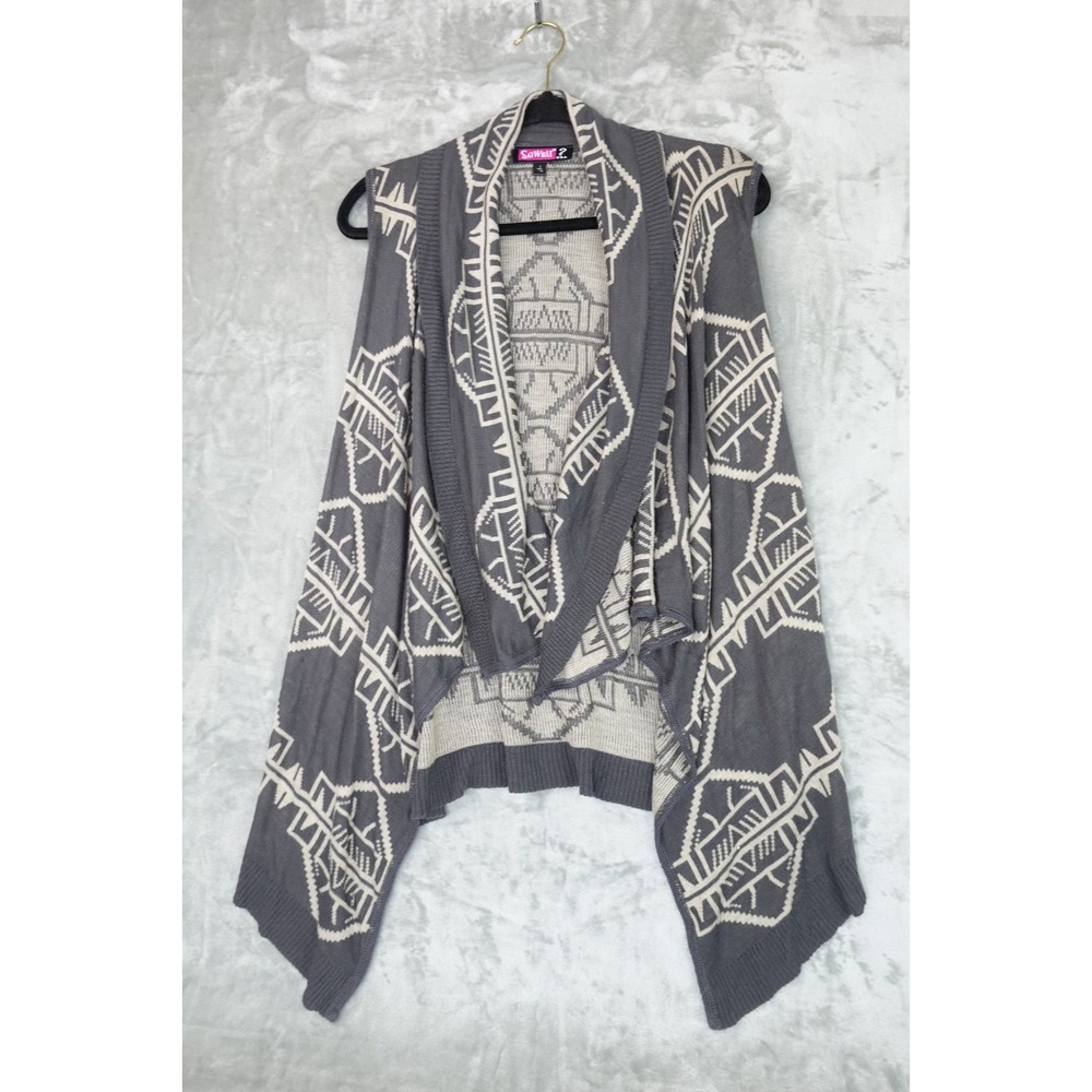 Say What Geometric Print Sleeveless Open Front Cardigan Vest Womens Small